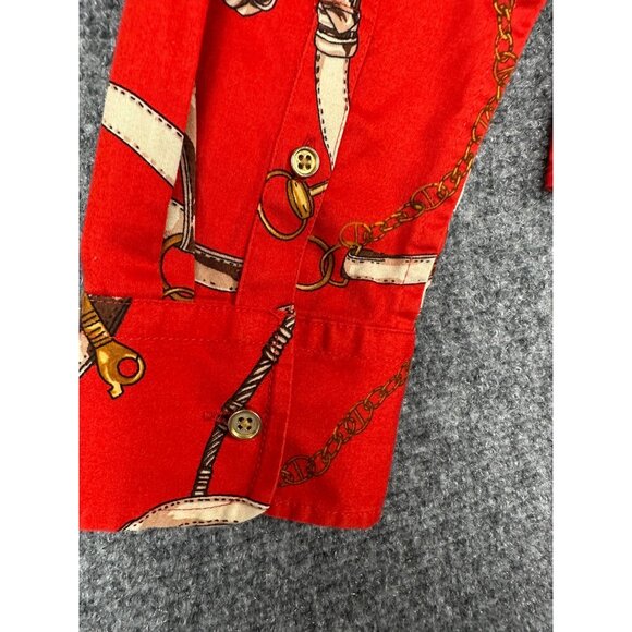 Talbots Red Equestrian Button Up Long Sleeve Top Size 2 Stretch Old Money Preppy - Picture 8 of 9
